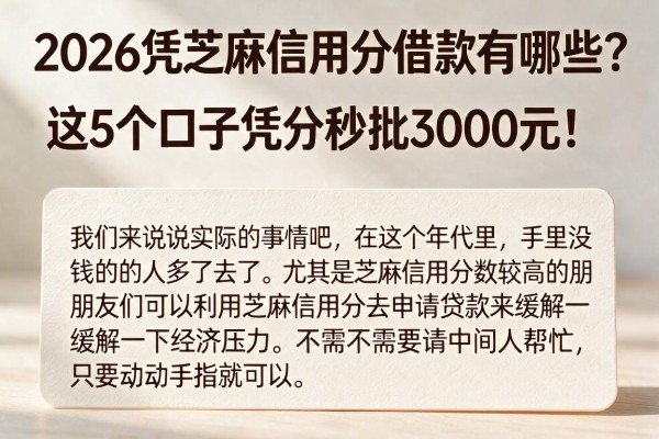 2026凭芝麻信用分借款有哪些？这5个口子凭分秒批3000元！