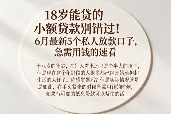 18岁能贷的小额贷款别错过!6月最新5个私人放款口子,急需用钱的速看