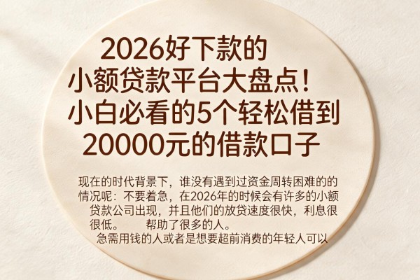 2026好下款的小额贷款平台大盘点!小白必看的5个轻松借到20000元的借款口子