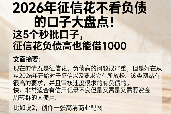 2026年征信花不看负债的口子大盘点!这5个秒批口子,征信花负债高也能借1000
