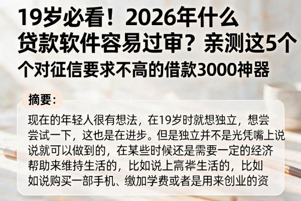 19岁必看!2026年什么贷款软件容易过审?亲测这5个对征信要求不高的借款3000神器