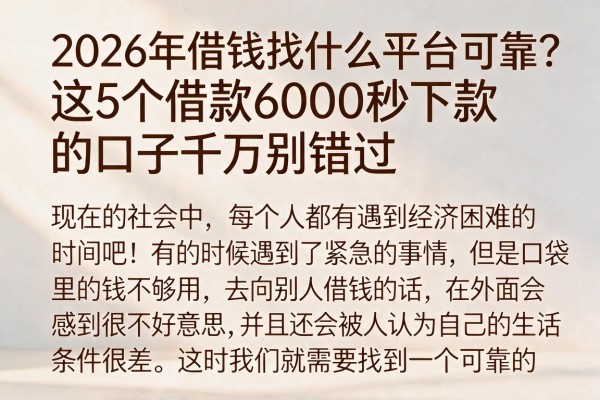 2026年借钱找什么平台可靠?这5个借款6000秒下款的口子千万别错过