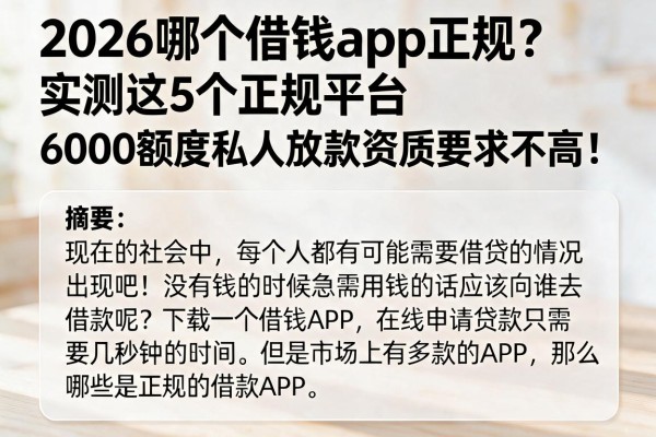 2026哪个借钱app正规?实测这5个正规平台,6000额度私人放款资质要求不高!
