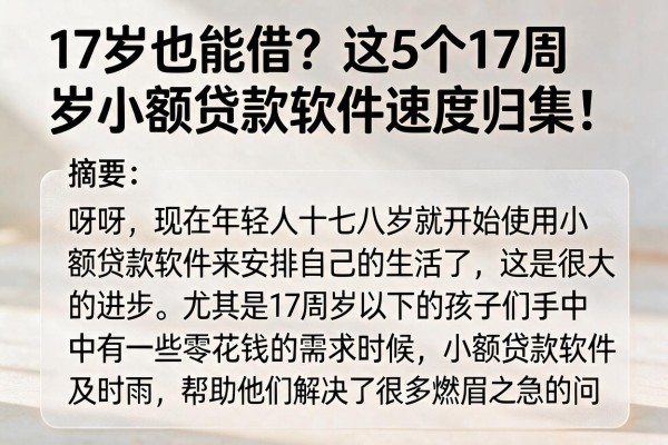 17岁也能借？这5个17周岁小额贷款软件速度归集！