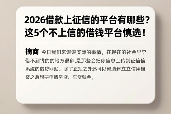 2026借款上征信的平台有哪些？这5个不上征信的借钱平台慎选！