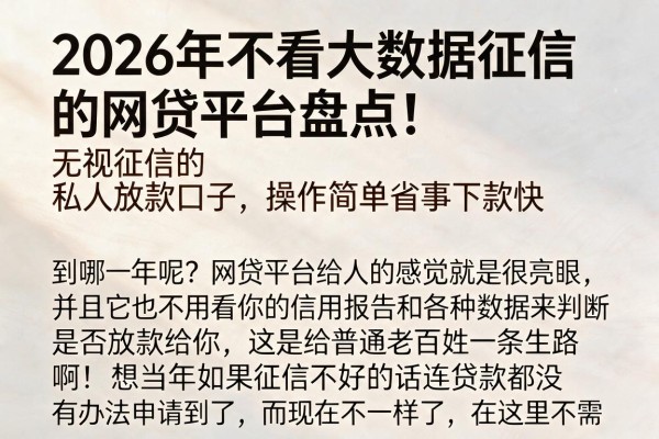 2026年不看大数据征信的网贷平台盘点！无视征信的私人放款口子，操作简单省事下款快