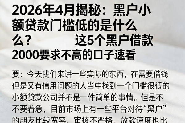 2026年4月揭秘:黑户小额贷款门槛低的是什么?这5个黑户借款2000要求不高的口子速看