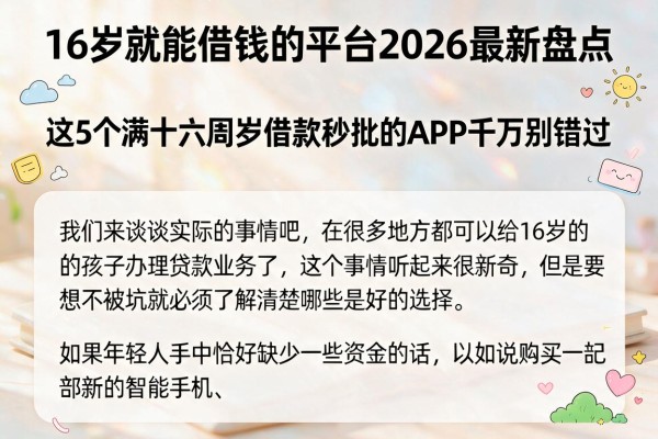 16岁就能借钱的平台2026最新盘点，这5个满十六周岁借款秒批的APP千万别错过