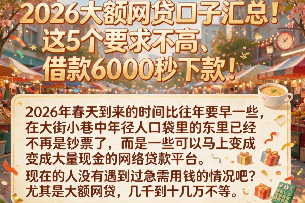 2026大额网贷口子汇总!这5个要求不高、借款6000秒下款