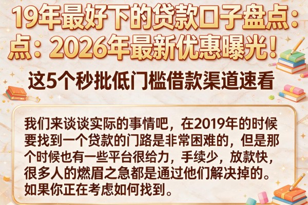 19年最好下的贷款口子盘点:2026年最新优惠曝光!这5个秒批低门槛借款渠道速看
