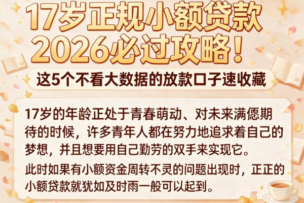 17岁正规小额贷款2026必过攻略!这5个不看大数据的放款口子速收藏