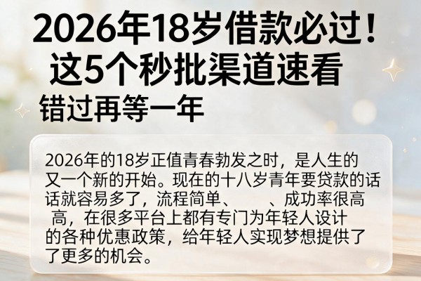 2026年18岁借款必过!这5个秒批渠道速看,错过再等一年