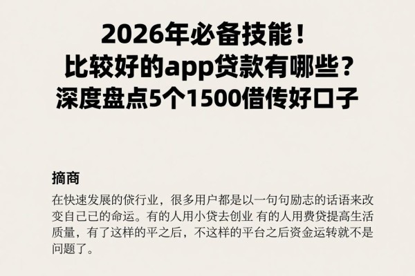 2026年必备技能！比较好的app贷款有哪些？深度盘点5个1500借款好口子