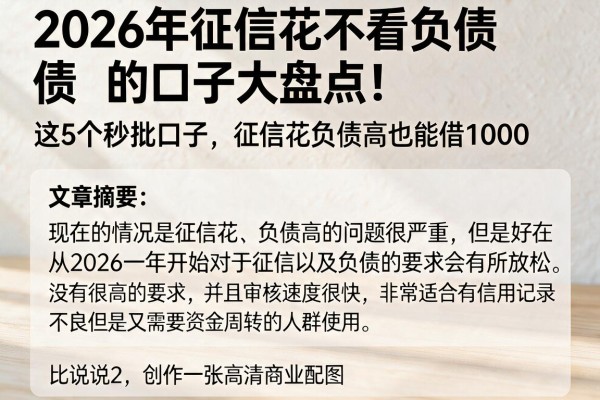2026年征信花不看负债的口子大盘点！这5个秒批口子，征信花负债高也能借1000