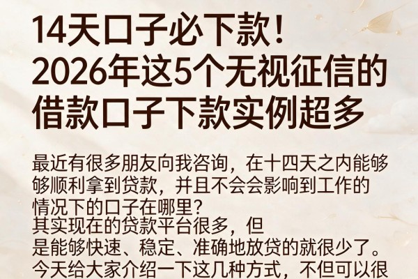 14天口子必下款!2026年这5个无视征信的借款口子下款实例超多