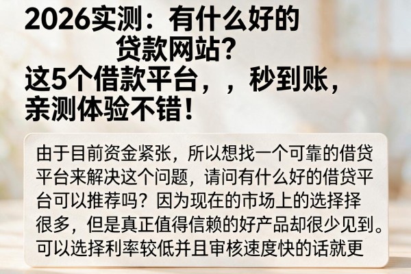 2026实测：有什么好的贷款网站？这5个借款平台秒到账，亲测体验不错！