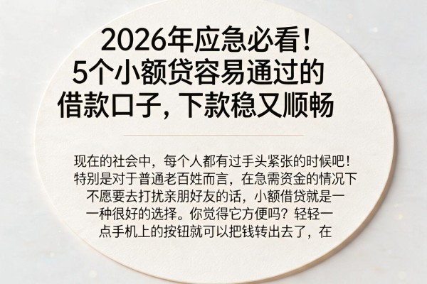 2026年应急必看!5个小额贷容易通过的借款口子,下款稳又顺畅