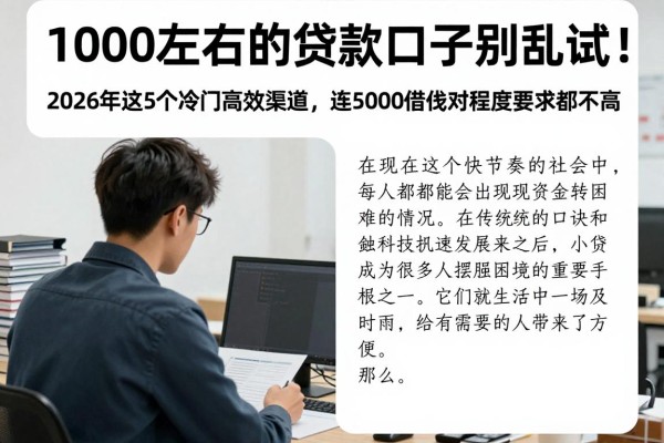 1000左右的贷款口子别乱试!2026年这5个冷门高效渠道,连5000借款对额度要求都不高