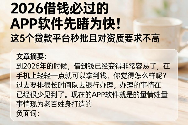 2026借钱必过的APP软件先睹为快！这5个贷款平台秒批且对资质要求不高