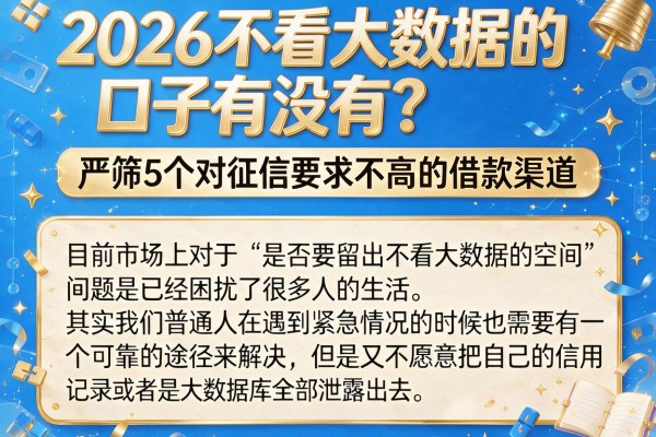 2026不看大数据的口子有没有?严筛5个对征信要求不高的借款渠道