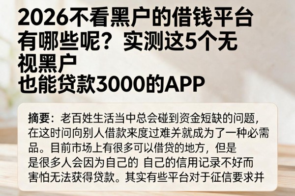 2026不看黑户的借钱平台有哪些呢？实测这5个无视黑户也能贷款3000的APP