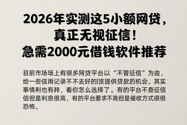 2026年实测这5个小额网贷,真正无视征信!急需2000元借钱软件推荐