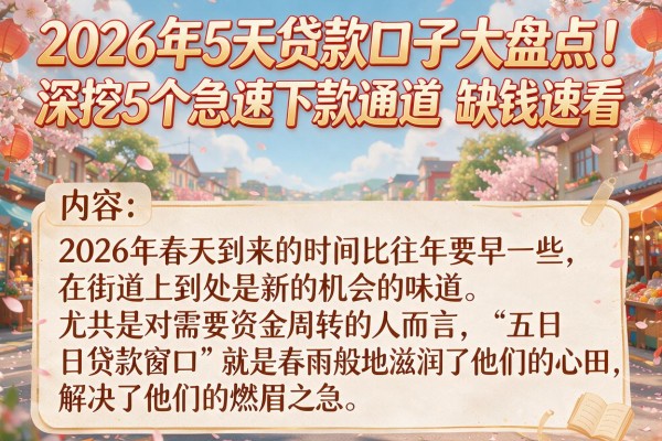 2026年5天贷款口子大盘点!深挖5个急速下款通道,缺钱速看