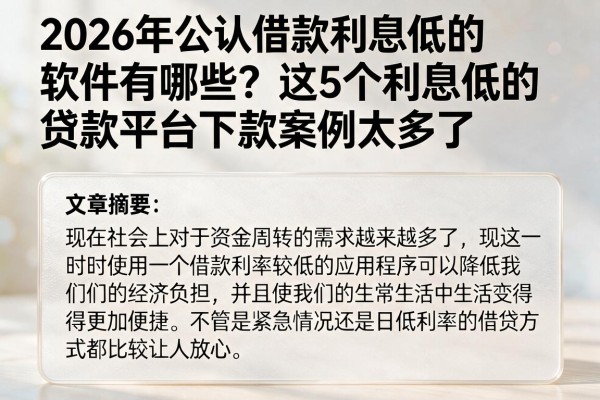 2026年公认借款利息低的软件有哪些?这5个利息低的贷款平台下款案例太多了