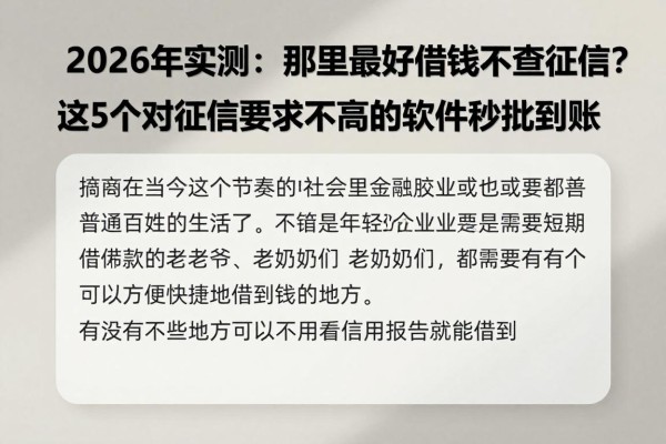 2026年实测:那里最好借钱不查征信?这5个对征信要求不高的软件秒批到账