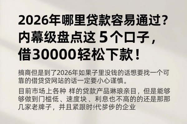 2026年哪里贷款容易通过?内幕级盘点这5个口子,借30000轻松下款!