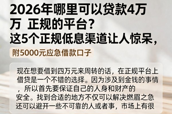 2026年哪里可以贷款4万正规的平台？这5个正规低息渠道让人惊呆，附5000元应急借款口子
