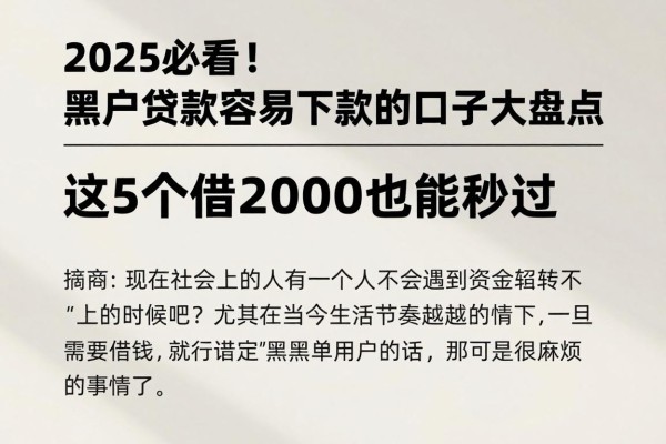 2025必看!黑户贷款容易下款的口子大盘点,这5个借2000也能秒过