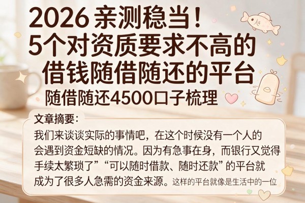 2026亲测稳当!5个对资质要求不高的借钱随借随还的平台,随借随还4500口子梳理