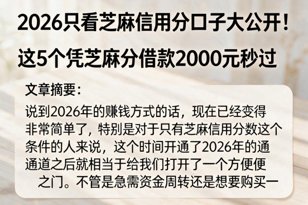 2026只看芝麻信用分口子大公开！这5个凭芝麻分借款2000元秒过