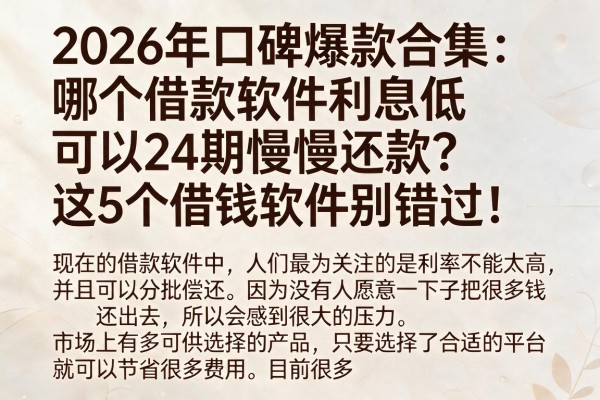 2026年口碑爆款合集:哪个借款软件利息低可以24期慢慢还款?这5个借钱软件别错过!