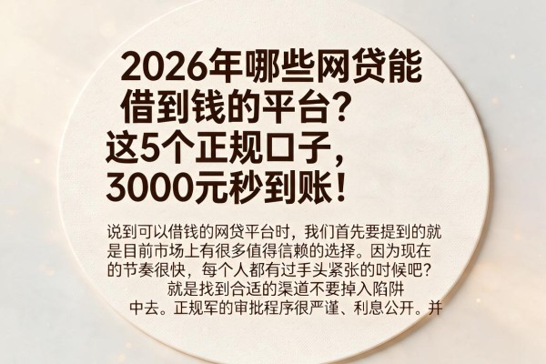 2026年哪些网贷能借到钱的平台?这5个正规口子,3000元秒到账!