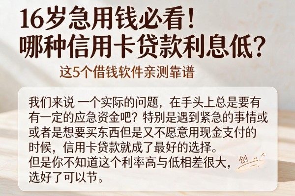 16岁急用钱必看!哪种信用卡贷款利息低?这5个借钱软件亲测靠谱