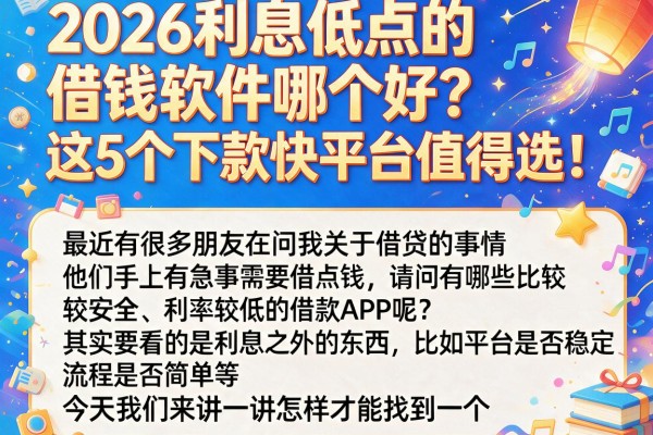 2026利息低点的借钱软件哪个好？这5个下款快平台值得选！