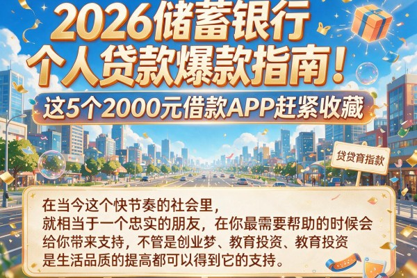 2026储蓄银行个人贷款爆款指南！这5个2000元借款APP赶紧收藏