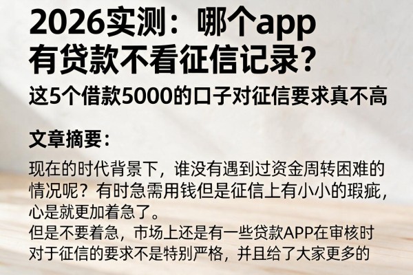 2026实测:哪个app有贷款不看征信记录?这5个借款5000的口子对征信要求真不高
