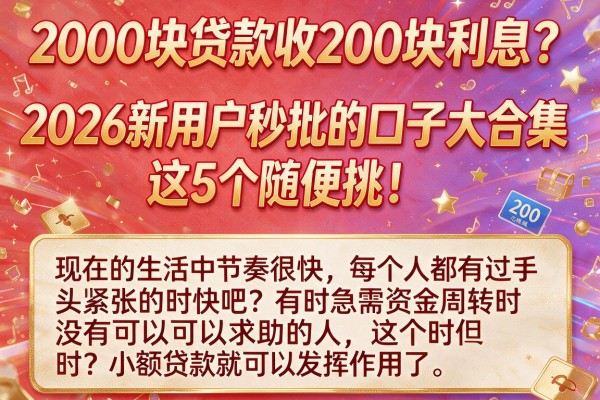 2000块贷款收200块利息？2026新用户秒批的口子大合集，这5个随便挑！