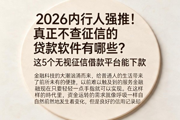2026内行人强推!真正不查征信的贷款软件有哪些?这5个无视征信借款平台能下款