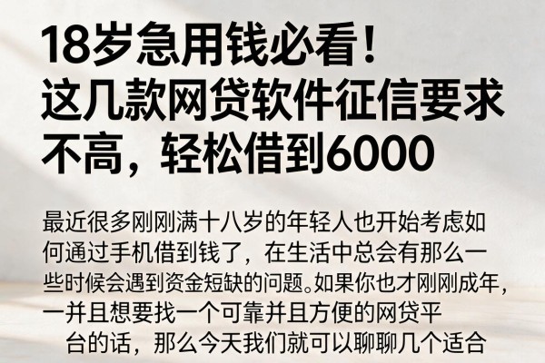 18岁急用钱必看！这几款网贷软件征信要求不高，轻松借到6000
