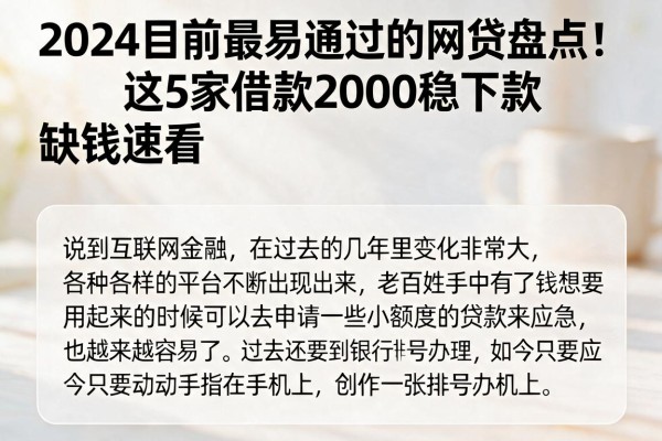 2024目前最易通过的网贷盘点!这5家借款2000稳下款,缺钱速看