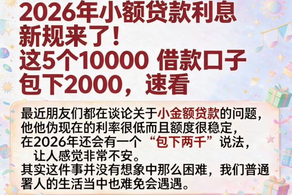 2026年小额贷款利息新规来了！这5个10000借款口子包下2000，速看