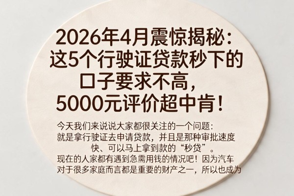 2026年4月震惊揭秘:这5个行驶证贷款秒下的口子要求不高,5000元评价超中肯!
