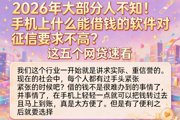 2026年大部分人不知!手机上什么能借钱的软件对征信要求不高?这五个网贷速看