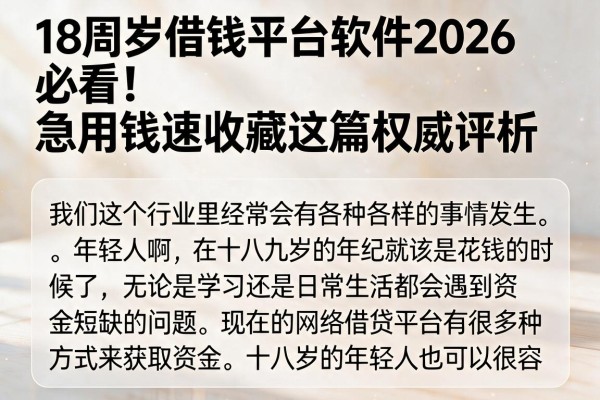 18周岁借钱平台软件2026必看!急用钱速收藏这篇权威评析