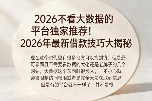 2026不看大数据的平台独家推荐!2026年最新借款技巧大揭秘