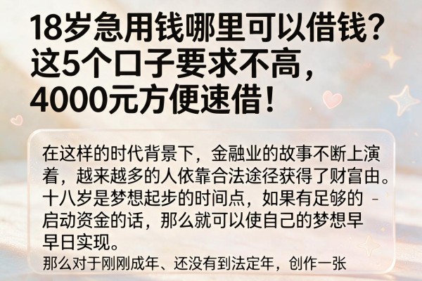 18岁急用钱哪里可以借钱?这5个口子要求不高,4000元方便速借!